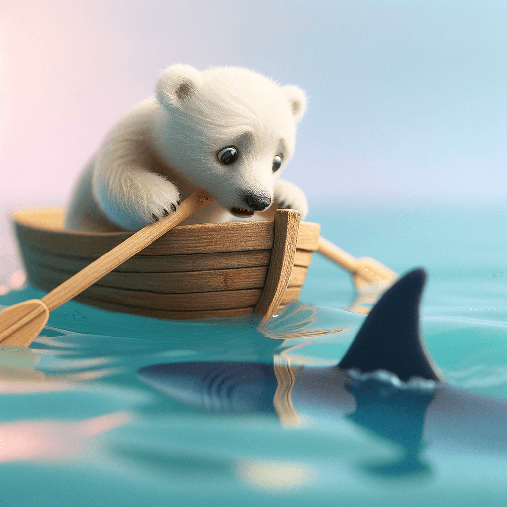 小白熊发现海面出现鲨鱼鳍