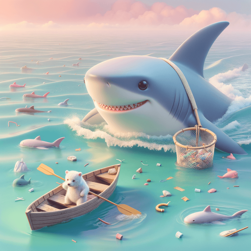 鲨鱼志愿者和小白熊握手